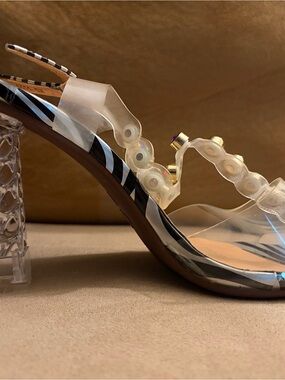 Clear PVC Strappy Block Heel Sandal in Transparent